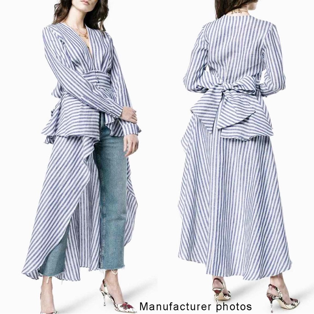 Johanna Ortiz Rio Grande Linen Striped High-Low Blouse 4 - Picture 11 of 11